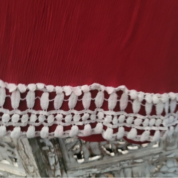 Entro Womens Burgundy Bohemian Long Bell Sleeve Dress with Crochet Accent Detail - Picture 8 of 16